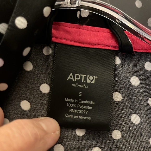 Apt 9 silky appearance black robe with white polka dots. Detached belt. Small - Picture 2 of 6